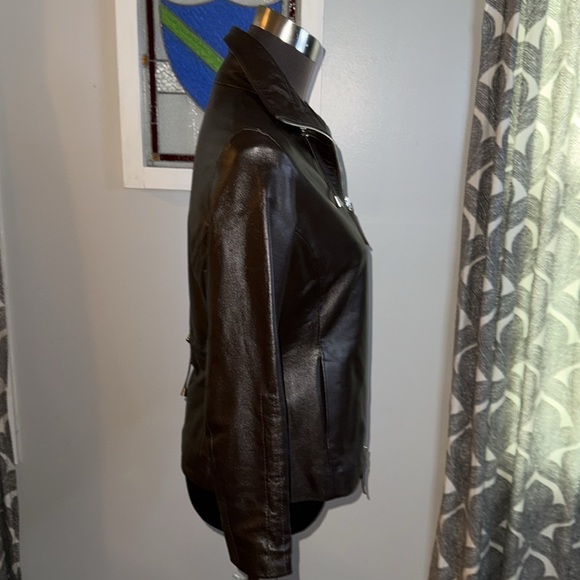 Bod & Christensen Dark Brown Leather Jacket with drawstring gather sleeves - Picture 5 of 10